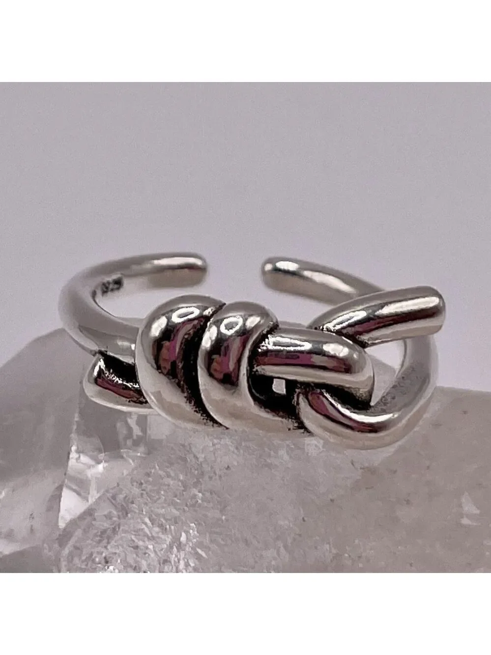 925 Sterling Stamped Knot and Loop Adjustable Boho Ring #1307